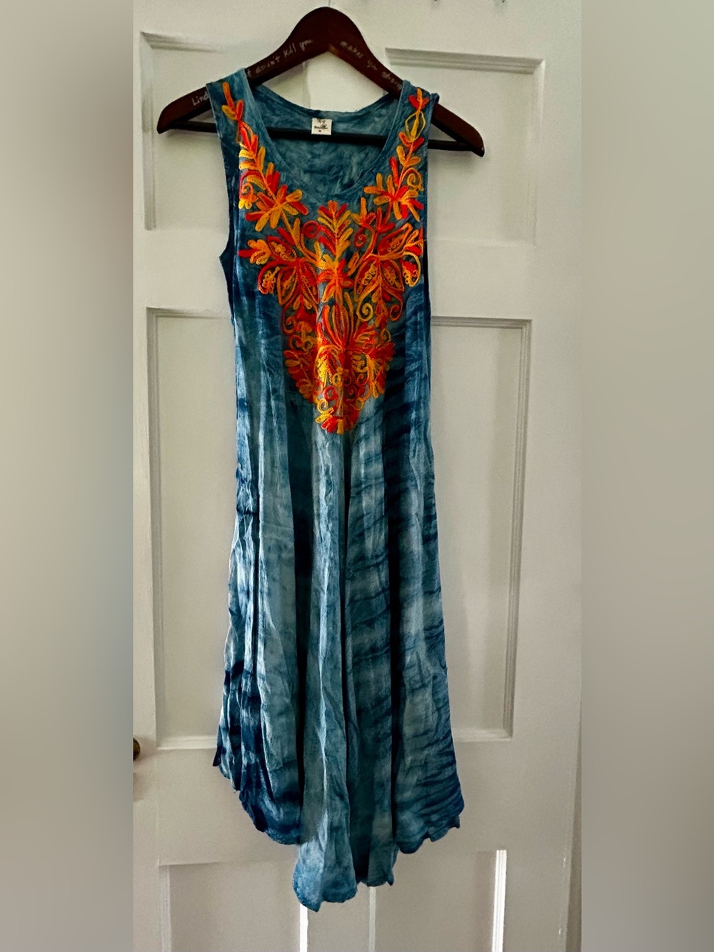 Riviera Sun Blue Embroidered Scoop Neck Women's Dress - Orange/Yellow Floral